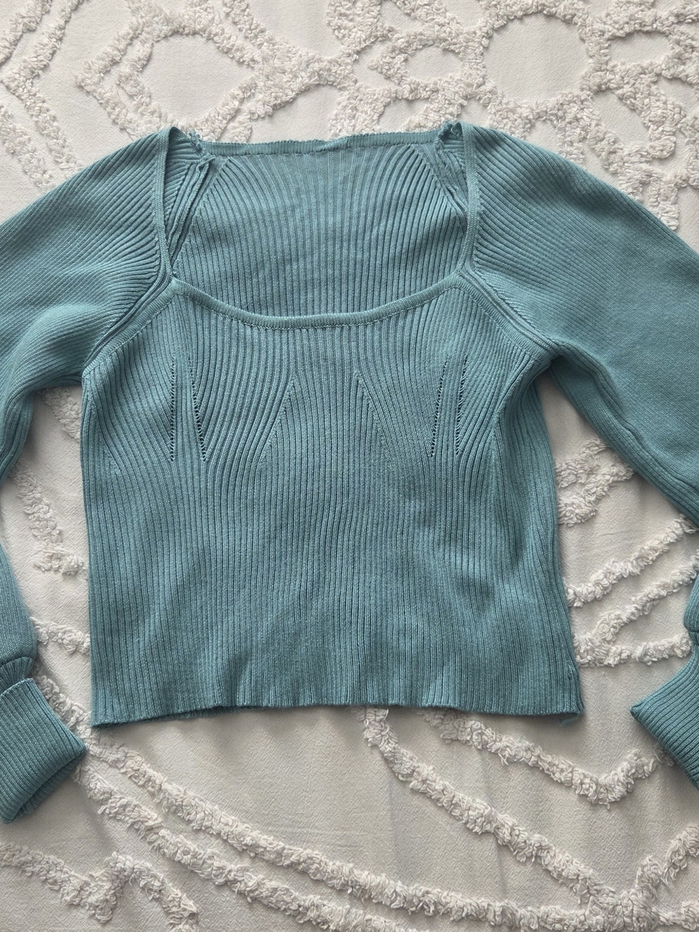 Light Teal Ribbed Crop Top - Women's Knit Sweater Crop